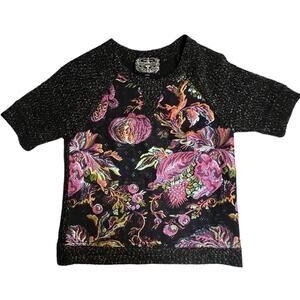 Embroidered Metallic James Coviello Sz Small Petite Black Sweater Fall Florals
